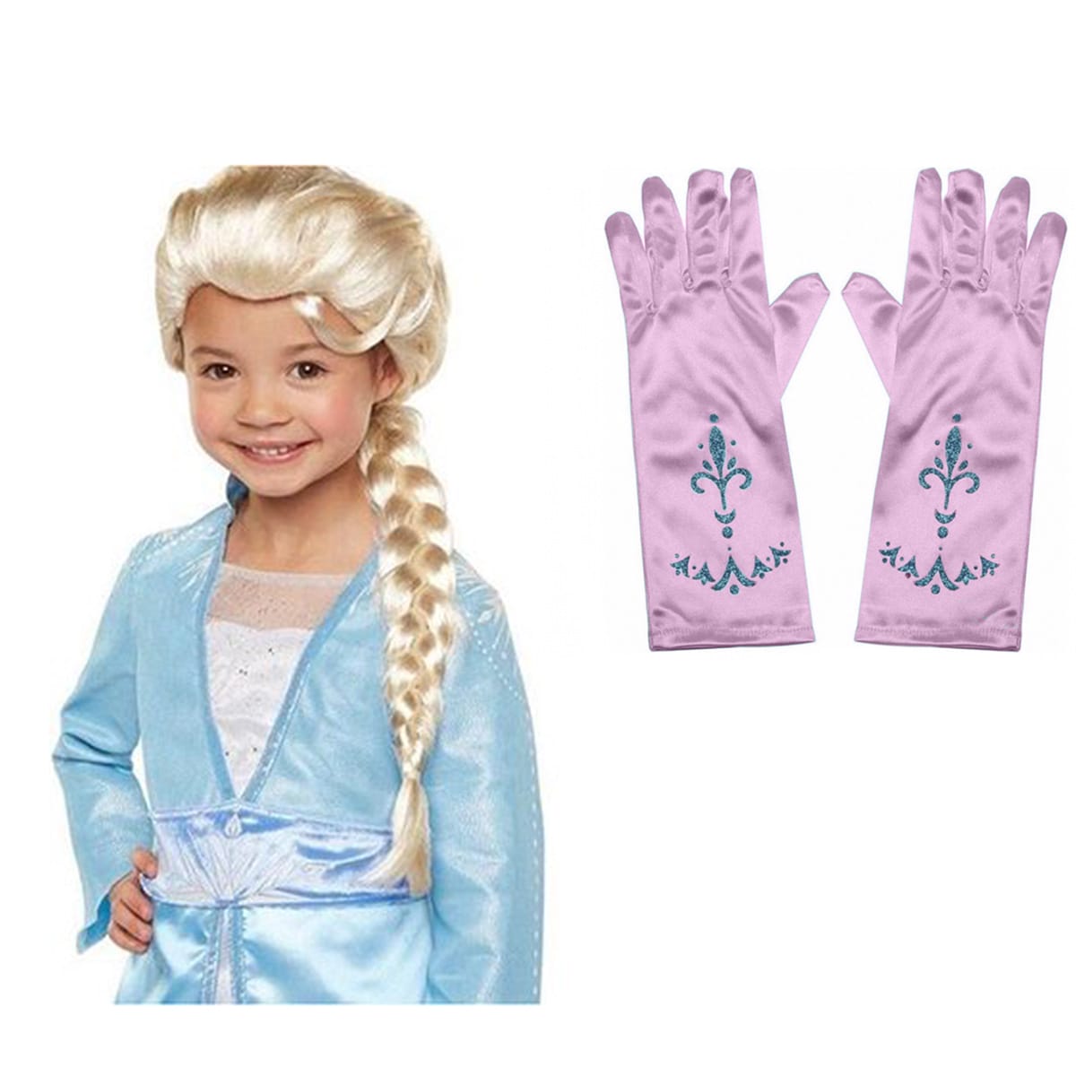 Frozen Elsa pruik - inclusief prinsessenhandschoenen - Afbeelding 2