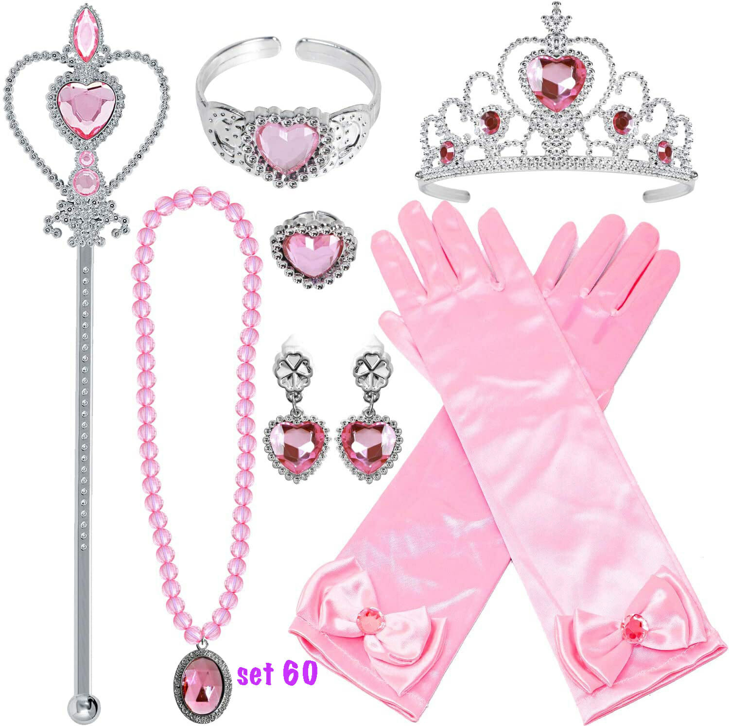 Prinsessen roze accessoireset - juwelen, toverstaf, kroon, elleboog handschoenen - Afbeelding 2
