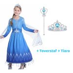 Frozen Elsa  jurk  + toverstaf / kroon - maat 92/98