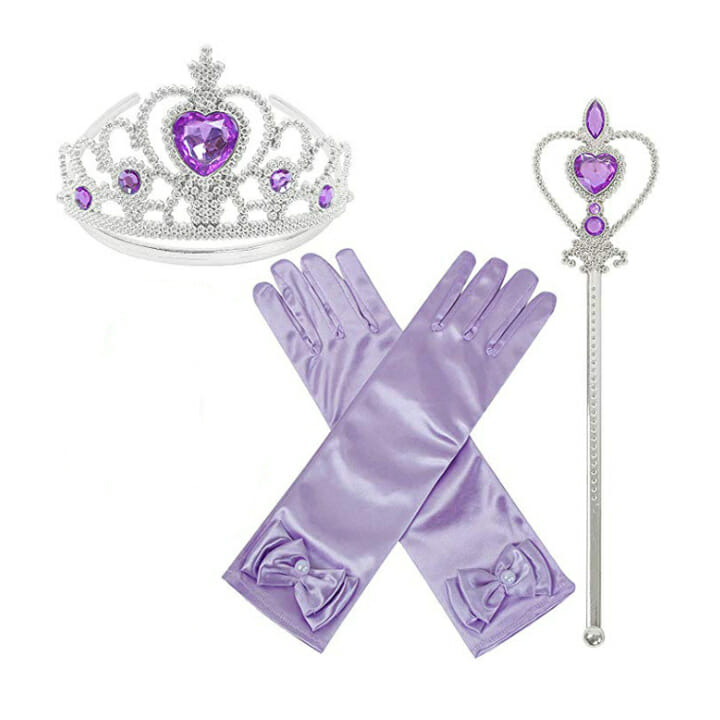 Rapunzel accessoires - tiara, handschoenen, toverstaf - paars