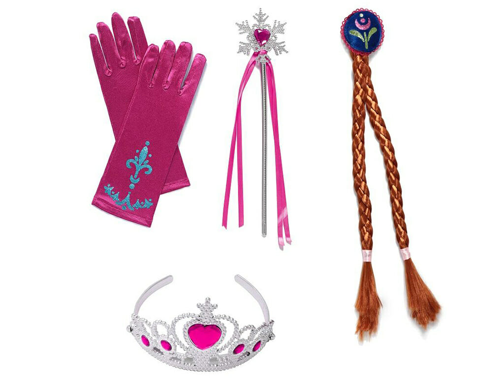 Frozen Anna 4-delig accessoireset - tiara, toverstaf, handschoenen en vlechtjes