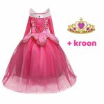 Doornroosje roze prinsessenjurk - verkleedjurk + Kroon + Toverstaf + Roze Prinsessenhandschoenen