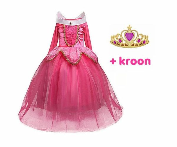 Doornroosje roze prinsessenjurk - verkleedjurk + Kroon + Toverstaf + Roze Prinsessenhandschoenen - Afbeelding 24