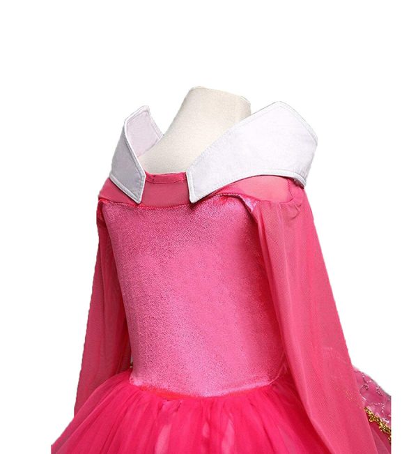 Doornroosje roze prinsessenjurk - verkleedjurk + Kroon + Toverstaf + Roze Prinsessenhandschoenen - Afbeelding 18