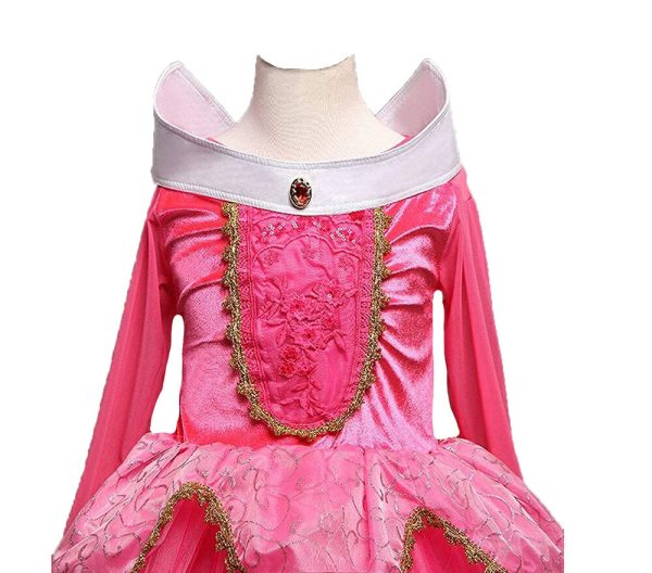 Doornroosje roze prinsessenjurk - verkleedjurk + Kroon + Toverstaf + Roze Prinsessenhandschoenen - Afbeelding 19