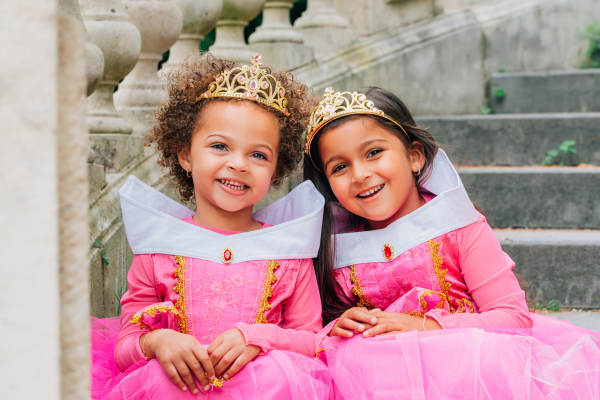 Doornroosje roze prinsessenjurk - verkleedjurk + Kroon + Toverstaf + Roze Prinsessenhandschoenen - Afbeelding 14