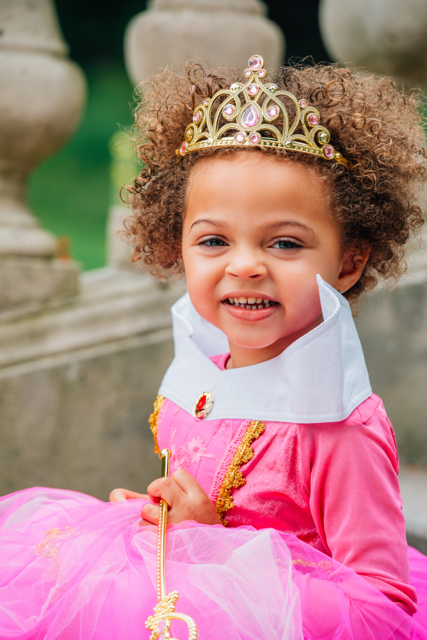 Doornroosje roze prinsessenjurk - verkleedjurk + Kroon + Toverstaf + Roze Prinsessenhandschoenen - Afbeelding 12