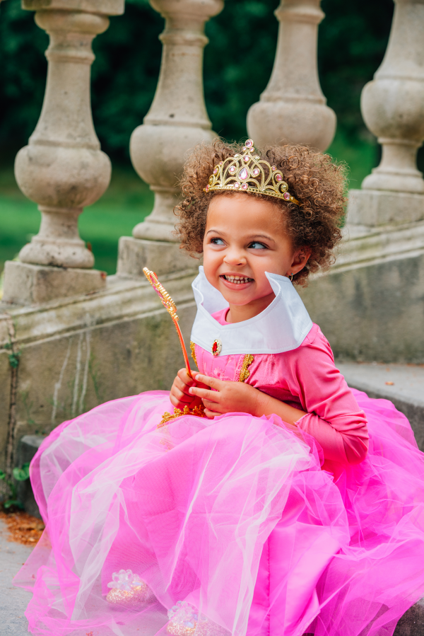 Doornroosje roze prinsessenjurk - verkleedjurk + Kroon + Toverstaf + Roze Prinsessenhandschoenen - Afbeelding 9