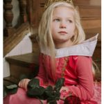 Doornroosje roze prinsessenjurk - verkleedjurk + Kroon + Toverstaf + Roze Prinsessenhandschoenen