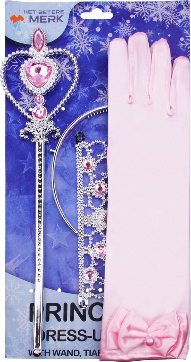 Prinsessen speelgoed-tiara-toverstaf-lange roze handschoenen - Afbeelding 2