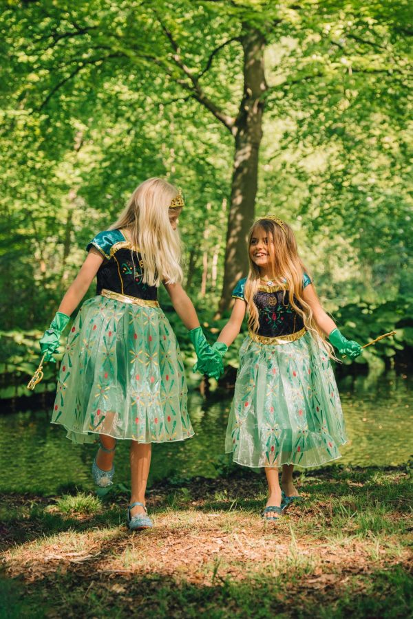 Anna 2x prinsessenjurken - groen - blauw/roze + accessoires - Afbeelding 2