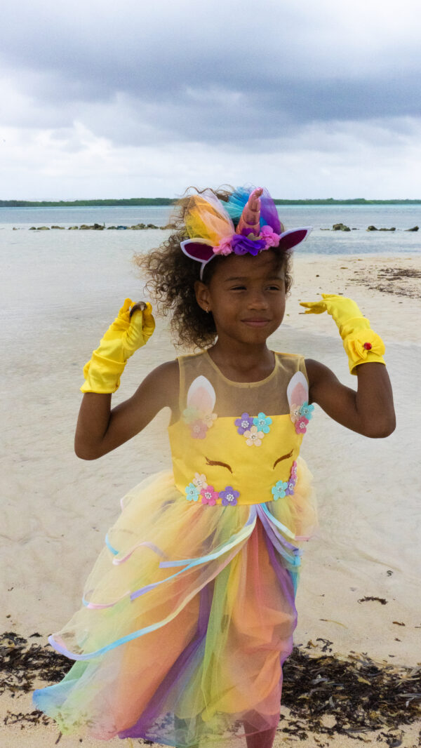 Eenhoorn prinsessenjurk geel met accessoires v2