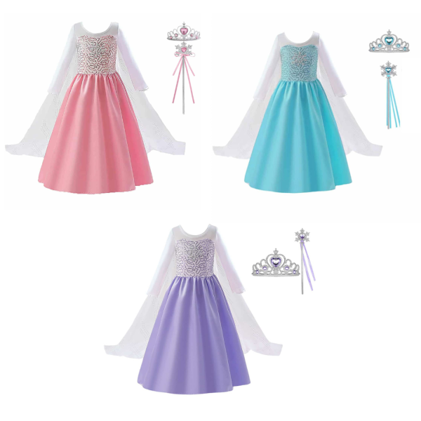 prinsessenjurken met accessoires - Roze + Blauw + Paars