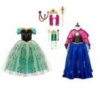 Anna 2x prinsessenjurken - groen - blauw/roze + accessoires