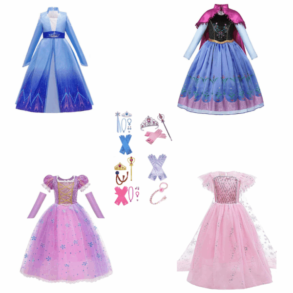 4x Prinsessenjurken + accessoires - Voordeelpakket