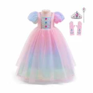 Roze prinsessenjurk regenboog met 3 delig accessoiresset