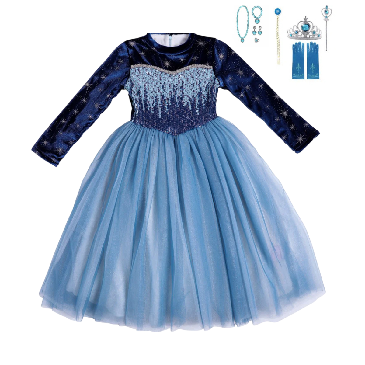 Prinsessenjurk Elsa blauw met accessoires