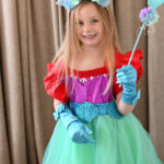 Turquoise Ariel prinsessenjurk met gratis toverstaf en tiara