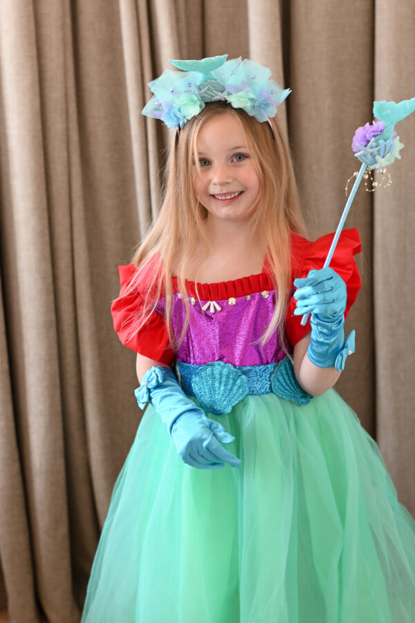 Turquoise Ariel prinsessenjurk met gratis toverstaf en tiara
