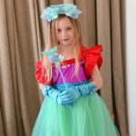 Turquoise Ariel prinsessenjurk met gratis toverstaf en kroon