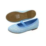 Prinsessenschoenen Vivienne blauw voorkant met schoen op 1 zijde